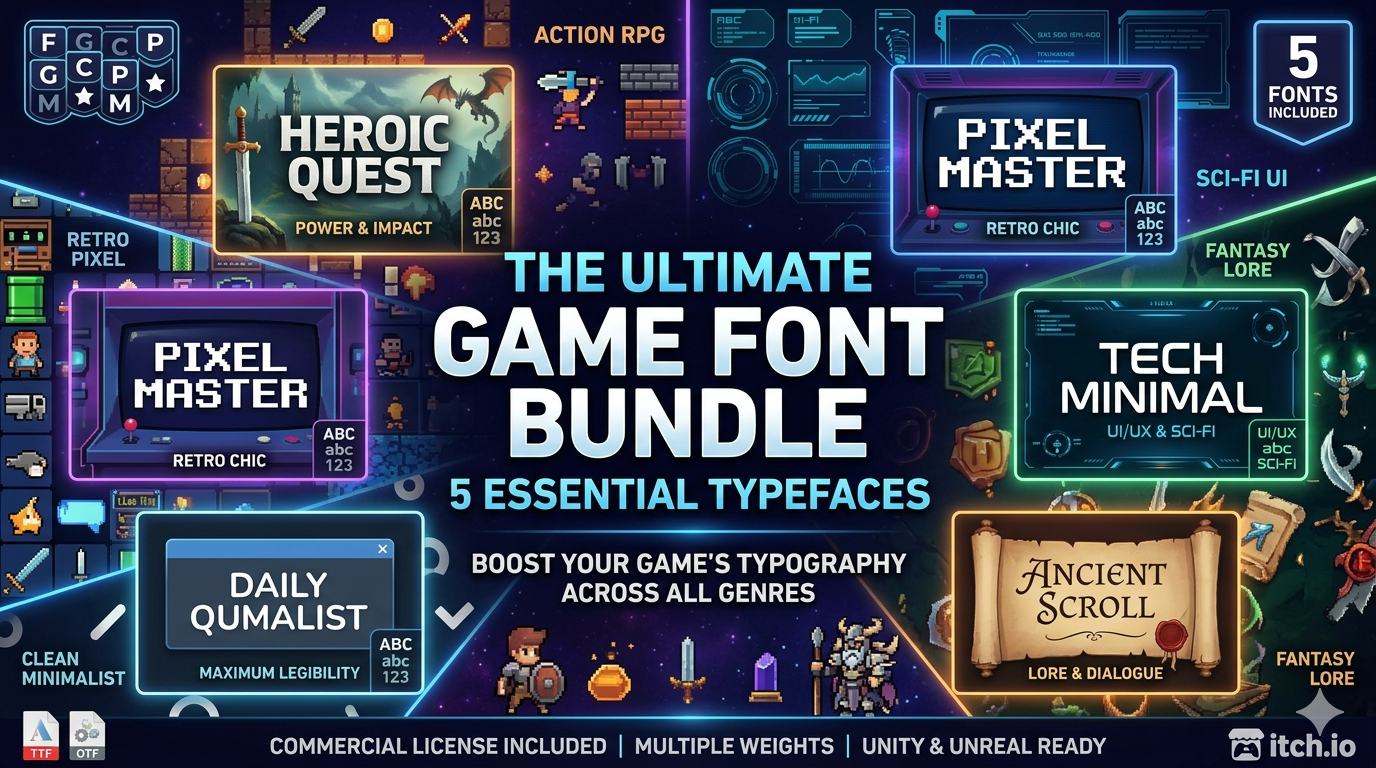 The Ultimate Game Font Bundle: 5 Essential Typefaces by Javphen