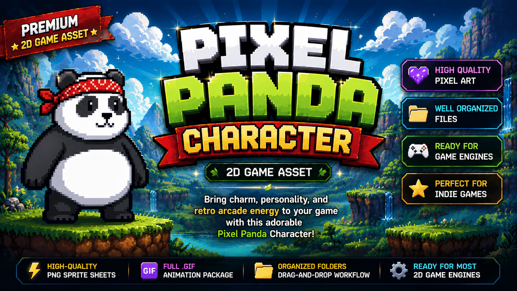 Pixel Panda Character 2D Game Asset by Monaart666