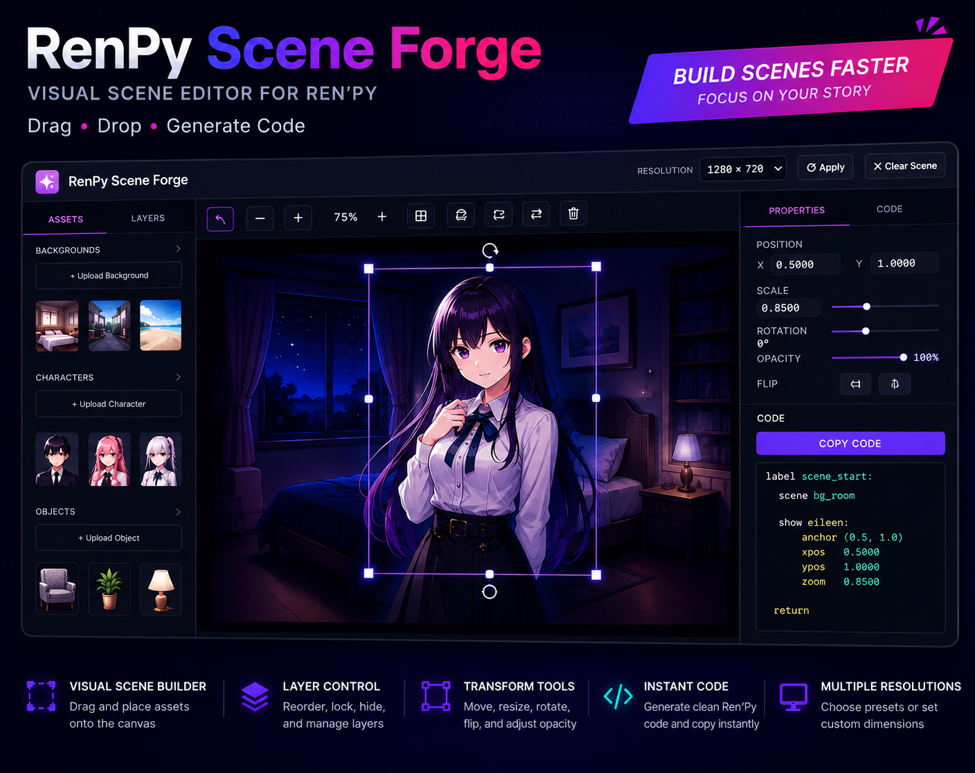Visual Novel Scene Builder