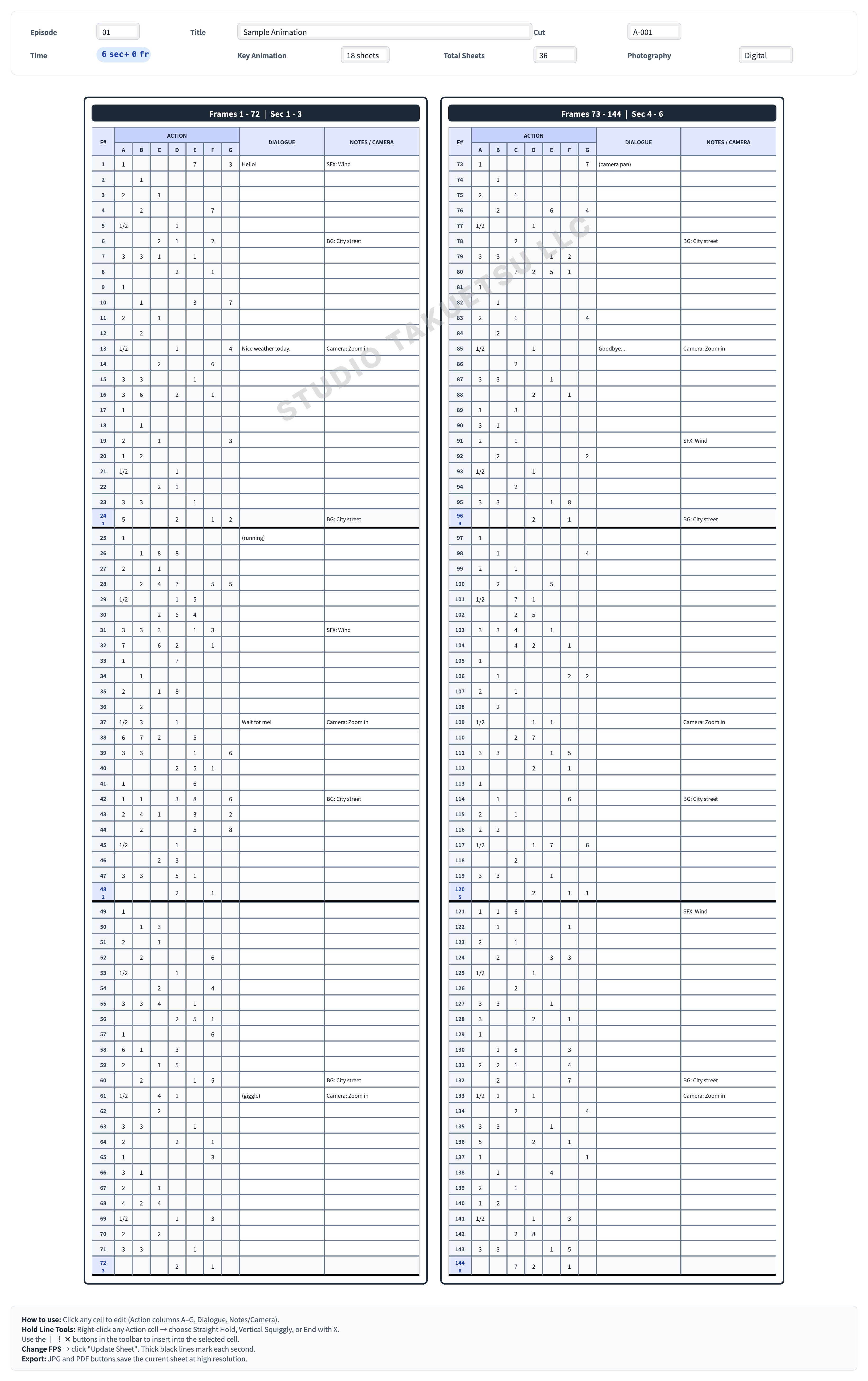 Anime Timesheet Creator by Studio Takuetsu