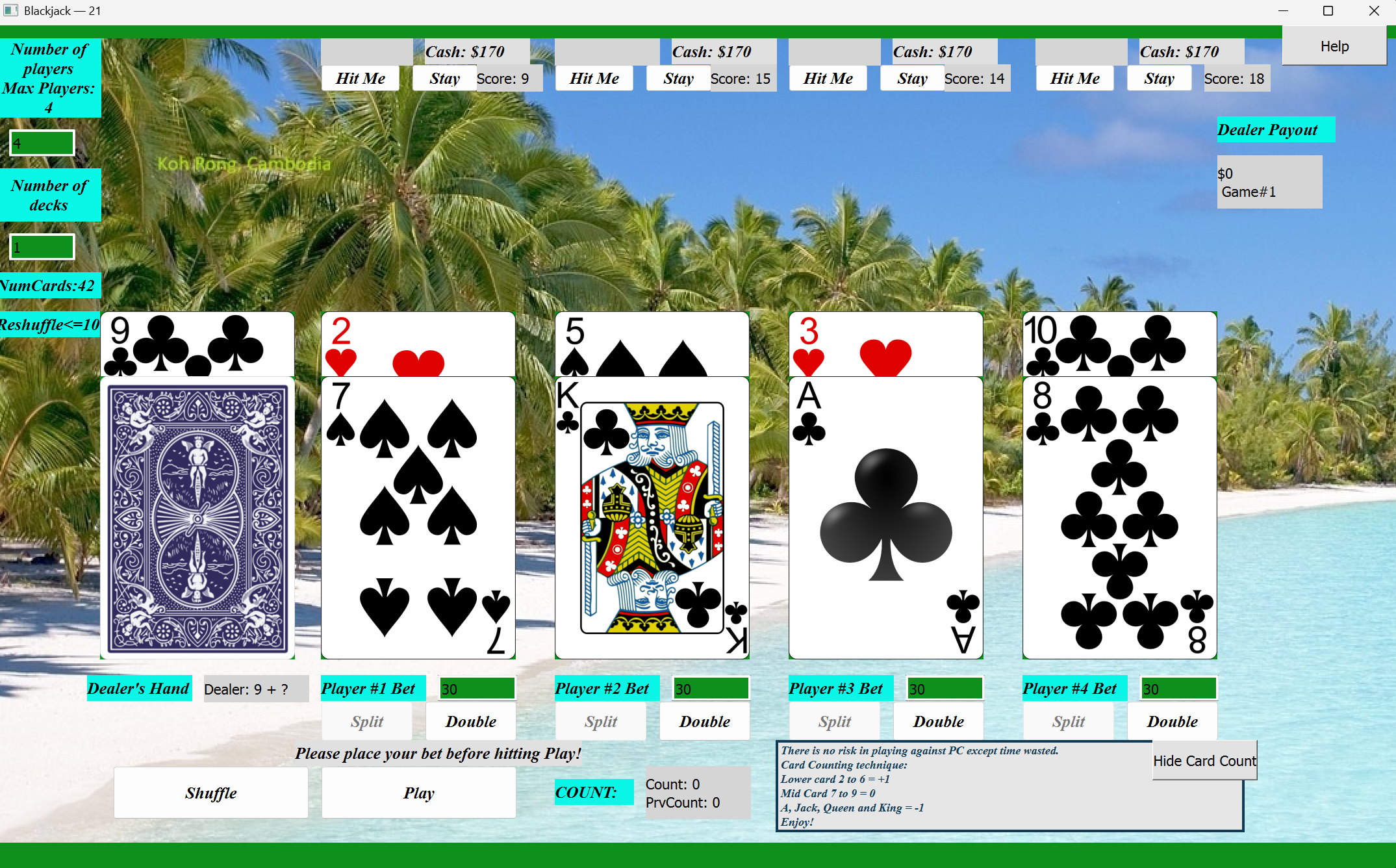 Black Jack Counting Practice with up to 4 players