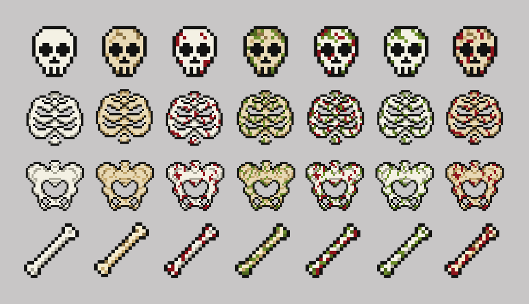 Skeleton Bones Pixel Art Asset Pack by MrChristos