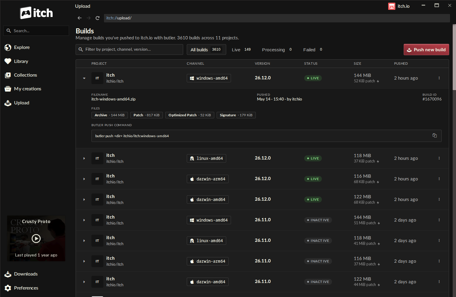 Pushing builds with butler is now in the itch app