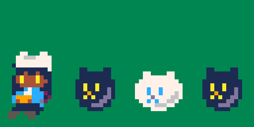 a lady with a controller, next to cat companions representing stream chat.  one chatter shouts out "Fun Fact!" and gets bonked with a hammer