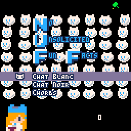 pico-8 game gif showing off three variants of lady streamer and chat mascots