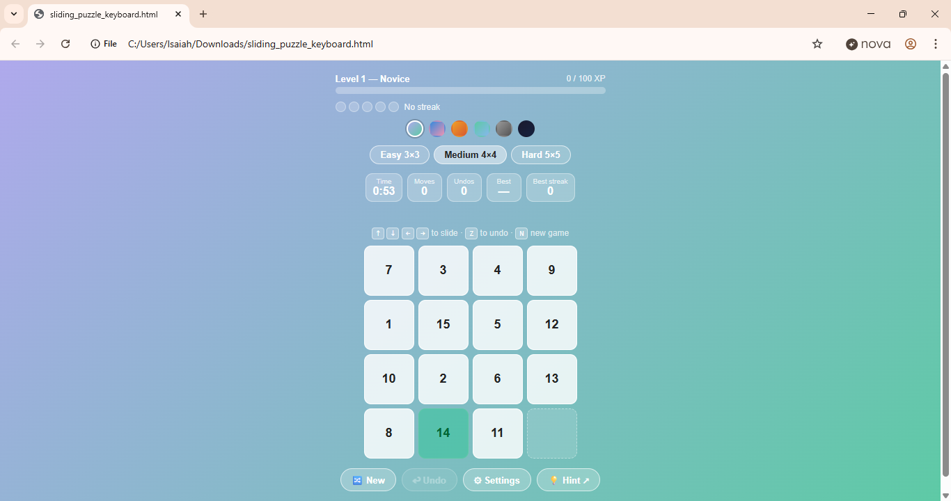 Isaiah's Sliding Puzzle Game