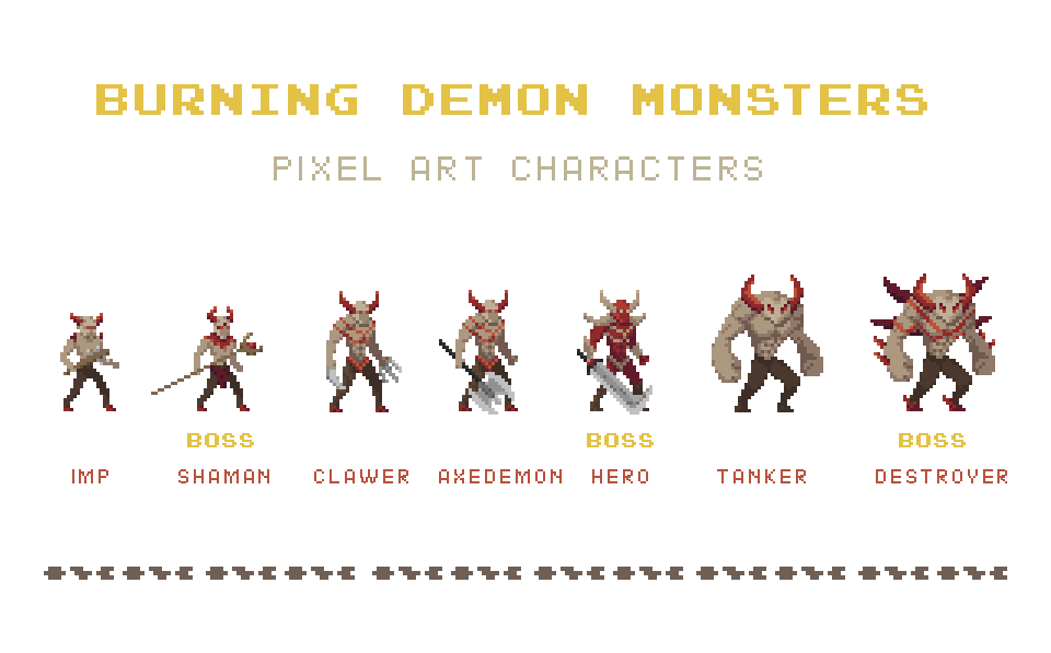 Burning Demon Pixel Art Monster Asset