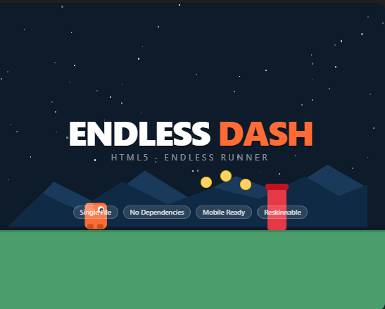 Endless Dash — HTML5 Hyper-Casual Endless Runner (Single File)