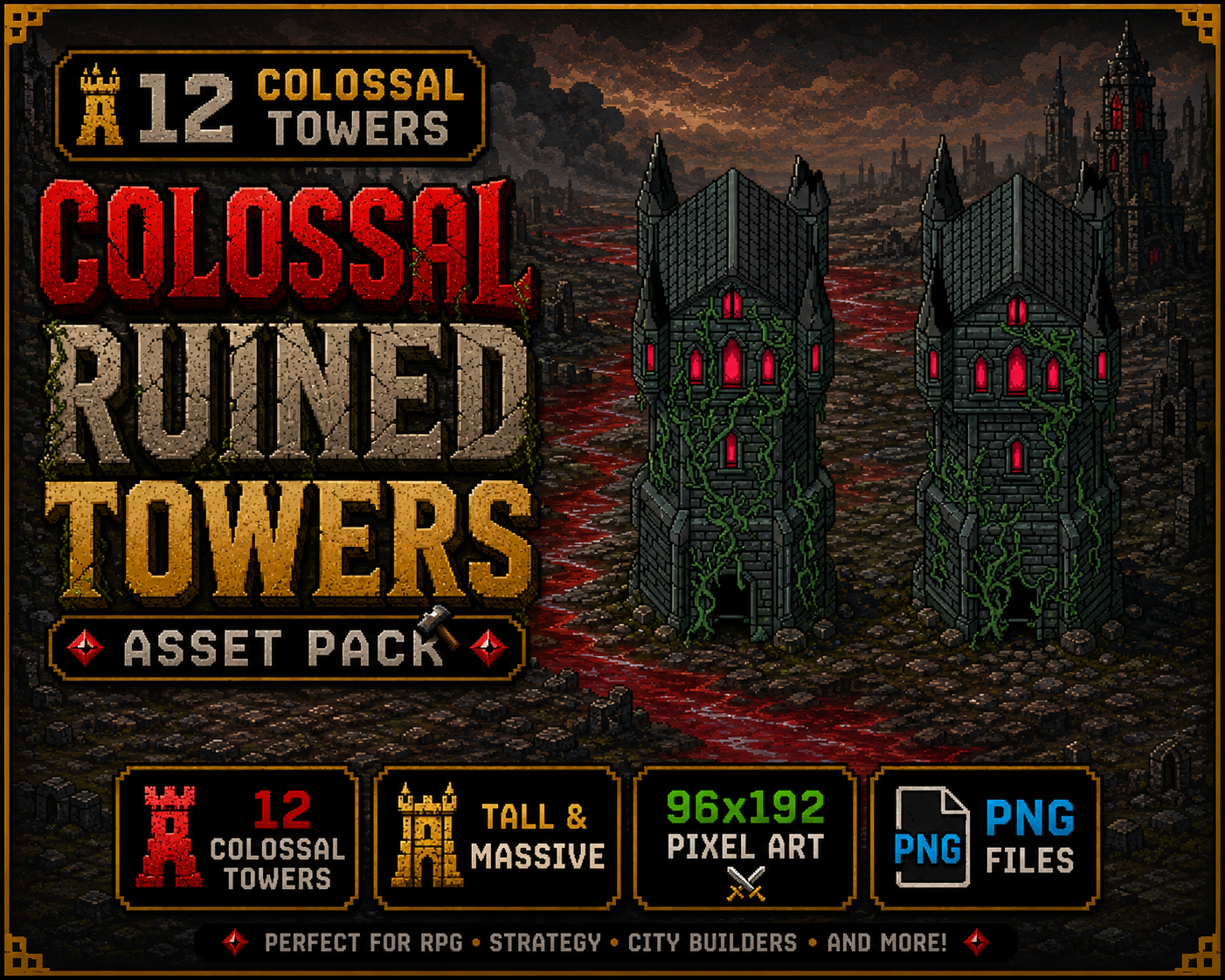 Colossal Ruined Towers – Pixel Art Assets by MutterPixel Studio