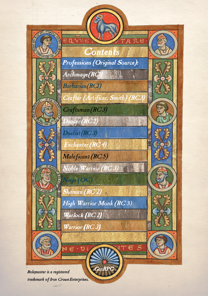 Rolemaster Races Rolemaster Unified - Unofficial - Profession Update Part 2 by GusRPG