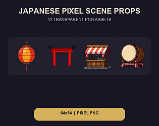 Japanese Pixel Scene Props - 12 PNG Set cover