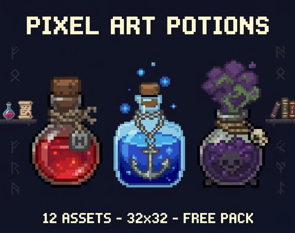 Pixel Art RPG Potions Pack (12 Variants) - Free Asset Pack by JoseKolos