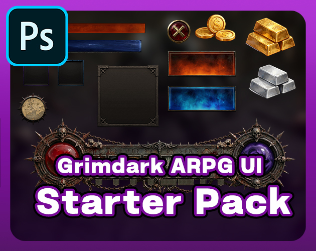 GRIMDARK ARPG Starter UI Kit Updated: PNG and PNG + PSD Versions - Dark ...
