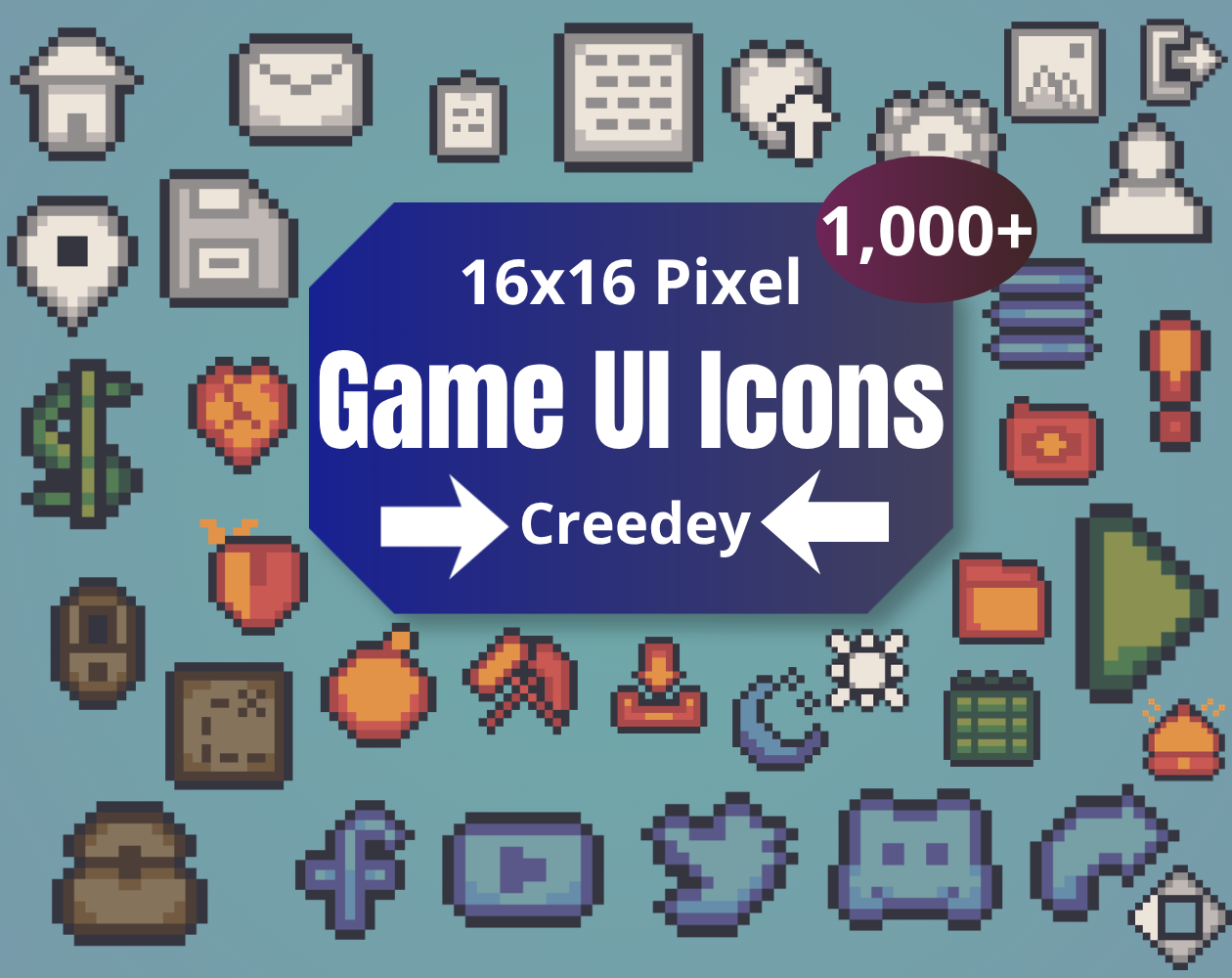16x16 Pixel Game UI Icons – HUD, Settings & Interface Pack by Creedey