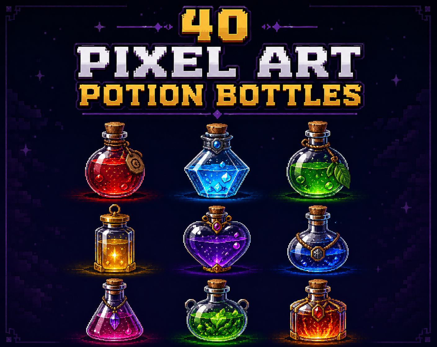 Fantasy 40 Pixel Art Potion Bottles by Digital Craft