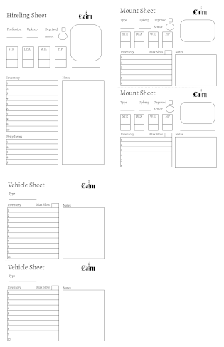 Cover image for Hirelings, Mounts, and Vehicles Sheets