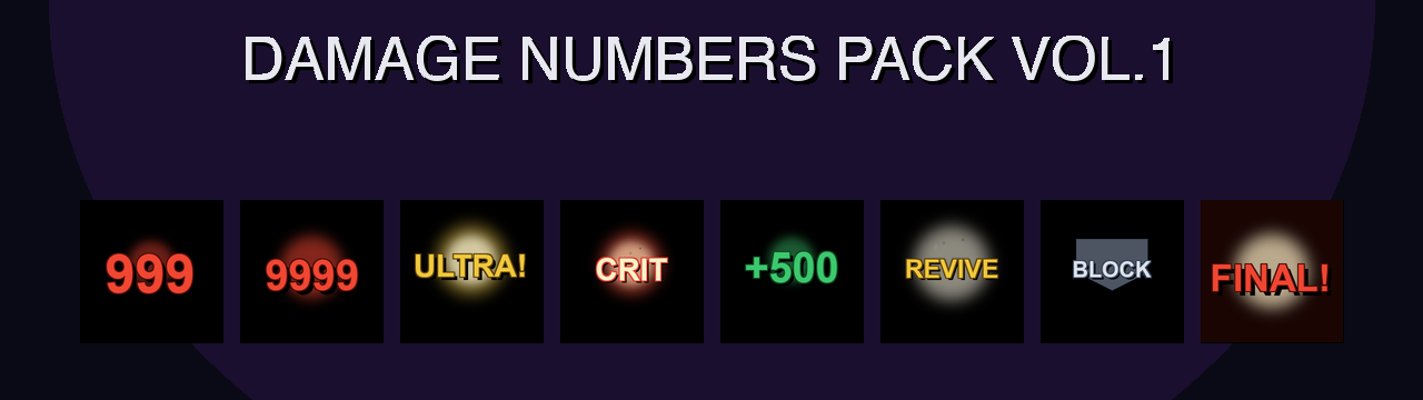 Damage Numbers Pack Vol.1 — 25 Combat Number Effects × 5 Themes = 125 ...