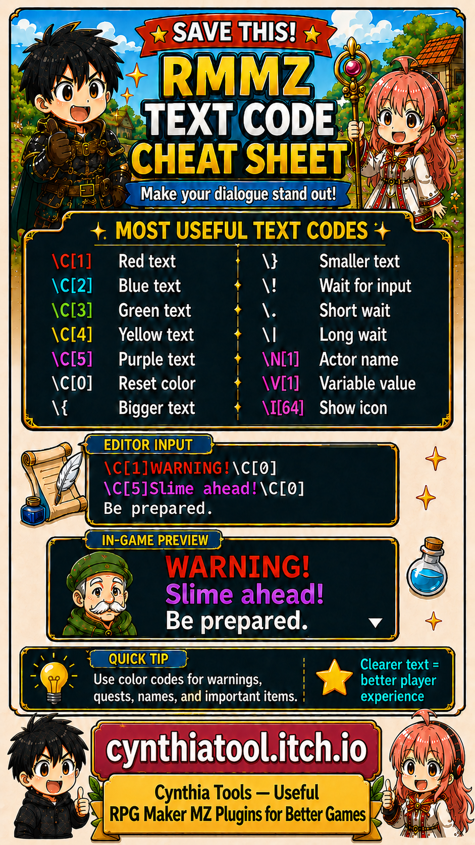 RPG Maker MZ Text Code Tips: Make NPC Dialogue Stand Out! - itch.io