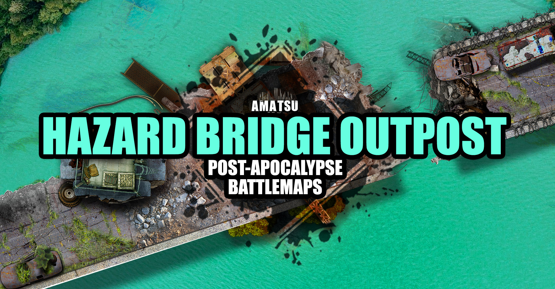 Post-Apocalyptic Battlemap – Hazard Bridge Outpost | VTT Map by Amatsu Maps