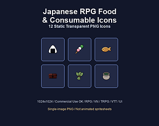 Japanese RPG Food & Consumable Item Icons - 12 Transparent PNG Set cover