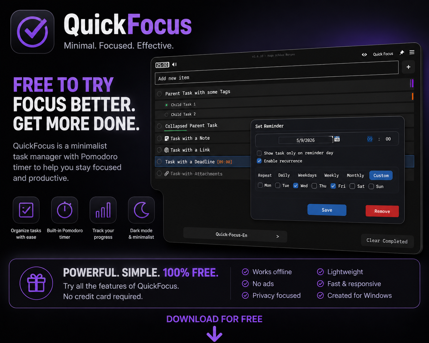 Quick Focus - Personal Task Management