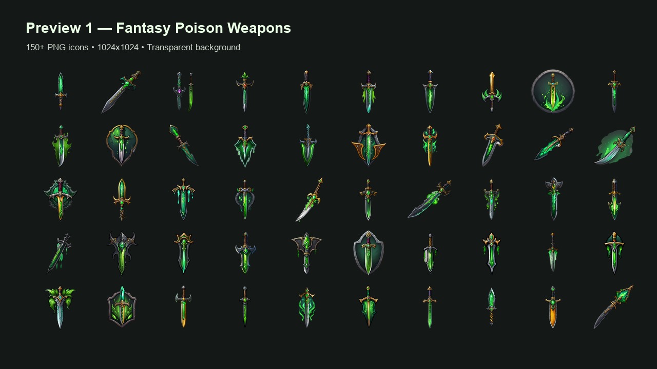 [FREE] 150+ Dark Fantasy Poison Weapons & RPG Inventory Icons - 2D Art ...