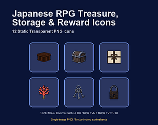 Japanese RPG Treasure, Storage & Reward Icons - 12 Transparent PNG Set cover