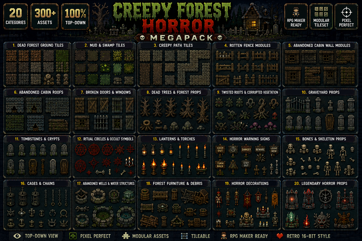 Horror Lab Tile Set Creepy Forest Horror Tileset Megapack by SakPix
