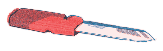 A drawing of a red-handled knife