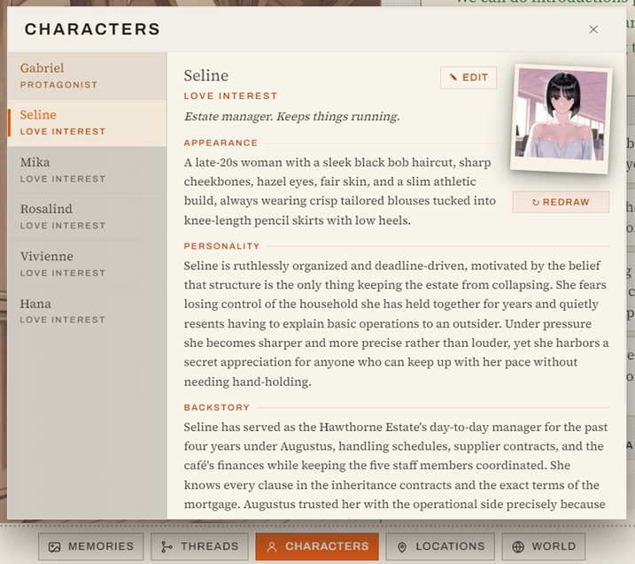 Characters Screen