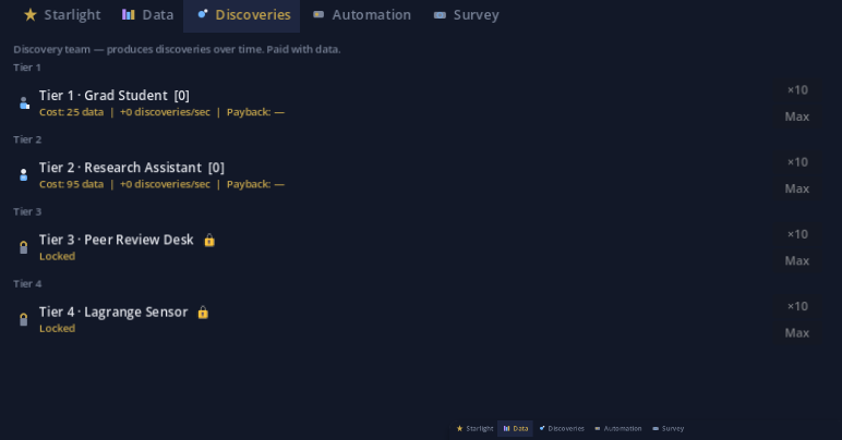 Space Observation Instruments Statistic Gui v0.5.0 — Equipment Rebalance & Observatory UI - Stellar Observatory ...
