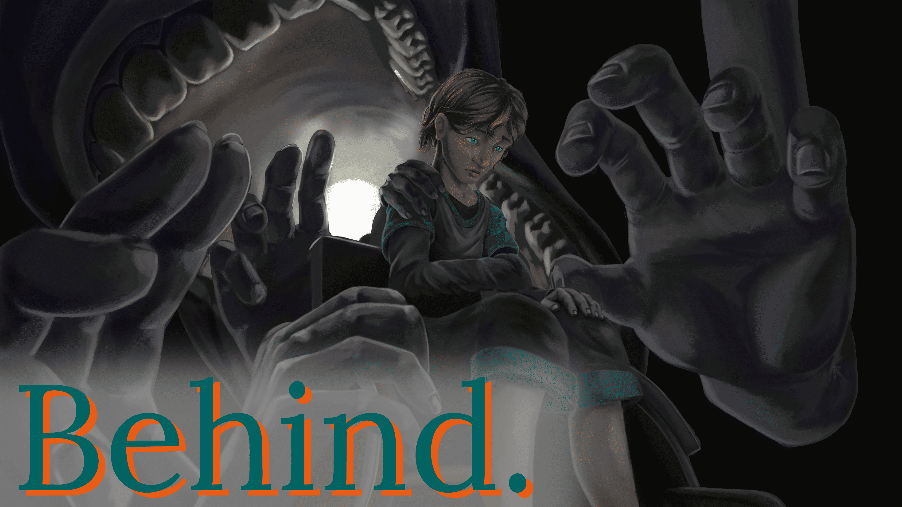 Behind.