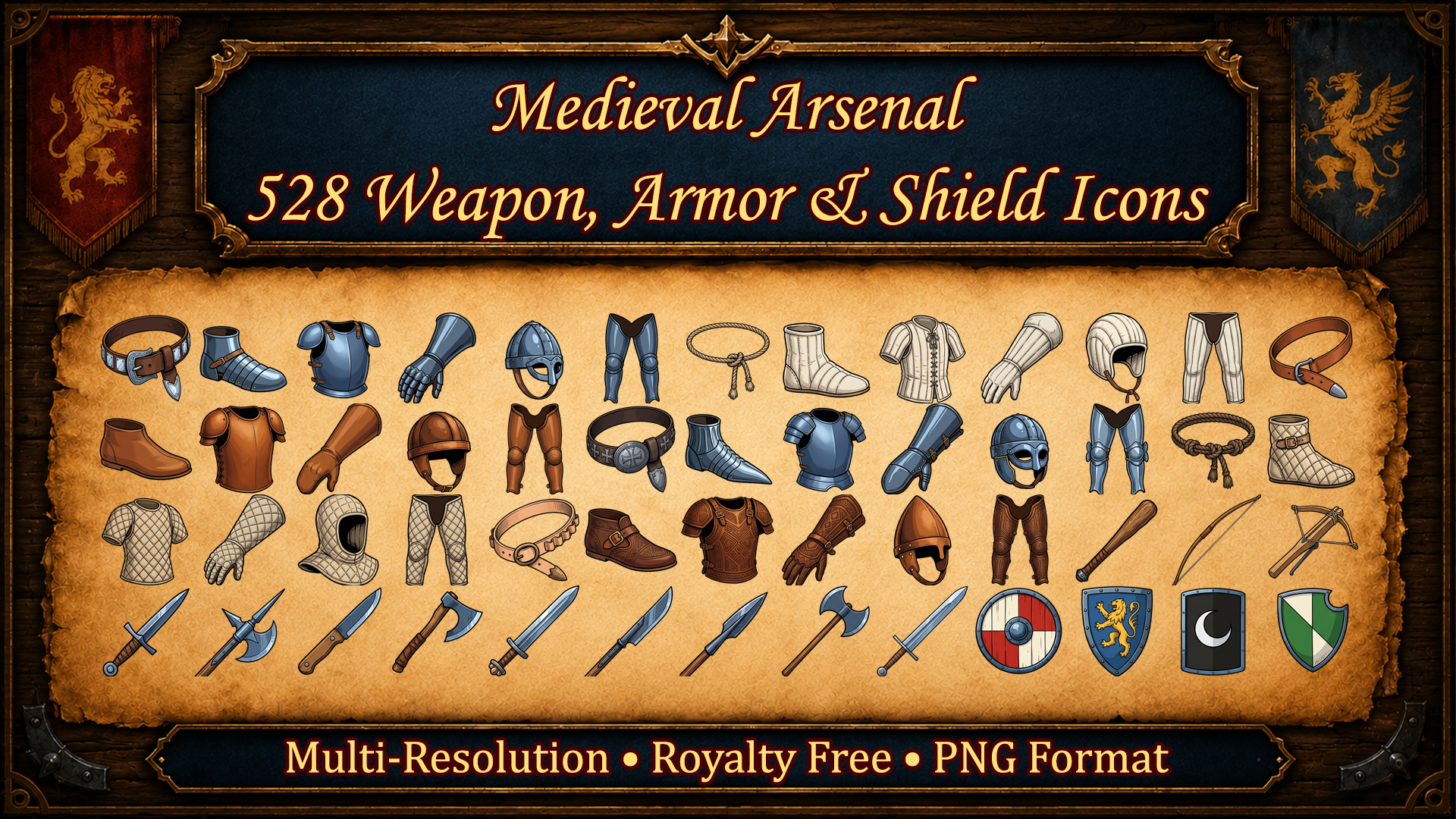 500+ Medieval Weapons, Armor & Shields Icons - 2D Game Icon Pack by ...