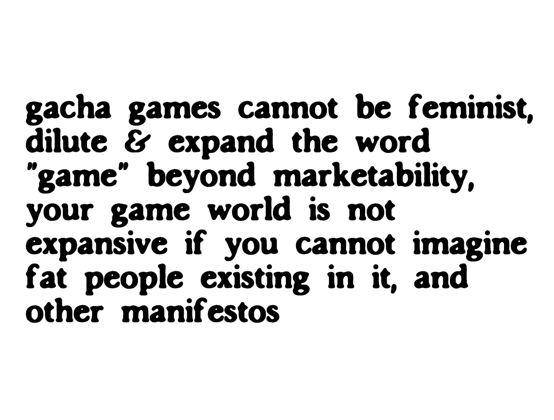 Screenshot 2 for gacha games cannot be feminist, and other manifestos