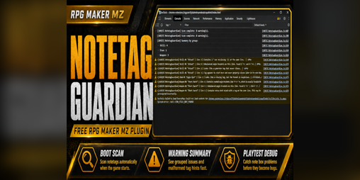 Cover image for Free RPG Maker MZ Plugin: CT_NotetagGuardian - Notetag Validator & Warning Helper