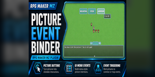 Cover image for RPG Maker MZ Plugin: CT Picture Event Binder – Clickable Picture & UI Buttons