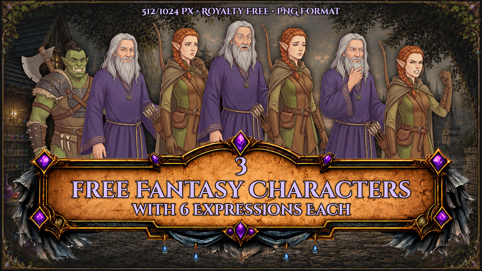 3 Free Fantasy Characters with 6 Expressions Each - Visual Novel & RPG ...