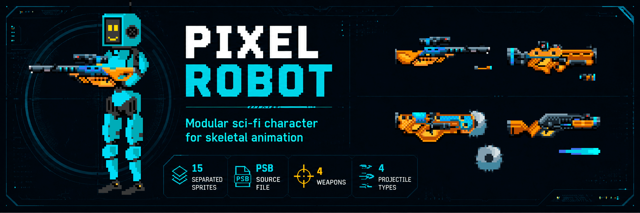 Pixel Robot - Modular Sci-Fi Character Sprite Pack by Masalimov Ilnur