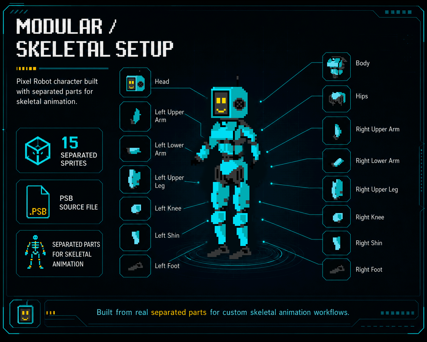 Pixel Robot - Modular Sci-Fi Character Sprite Pack by Masalimov Ilnur