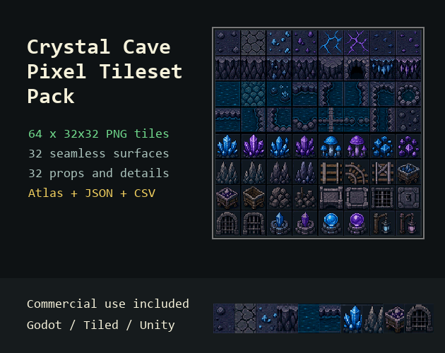 Crystal Cave Pixel Tileset Pack by godboyhappy
