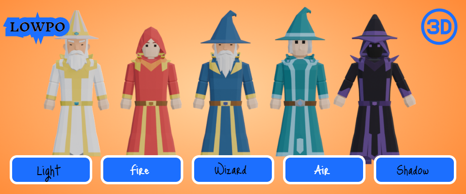 LOWPO: Low Poly Wizard Characters Pack - Stylized Fantasy 3D Models