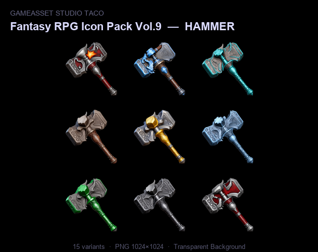 Hammer Rts Icon Fantasy Hammer Icon Pack Vol.9 – 45 Icons (10 Elements + 5 Materials ...