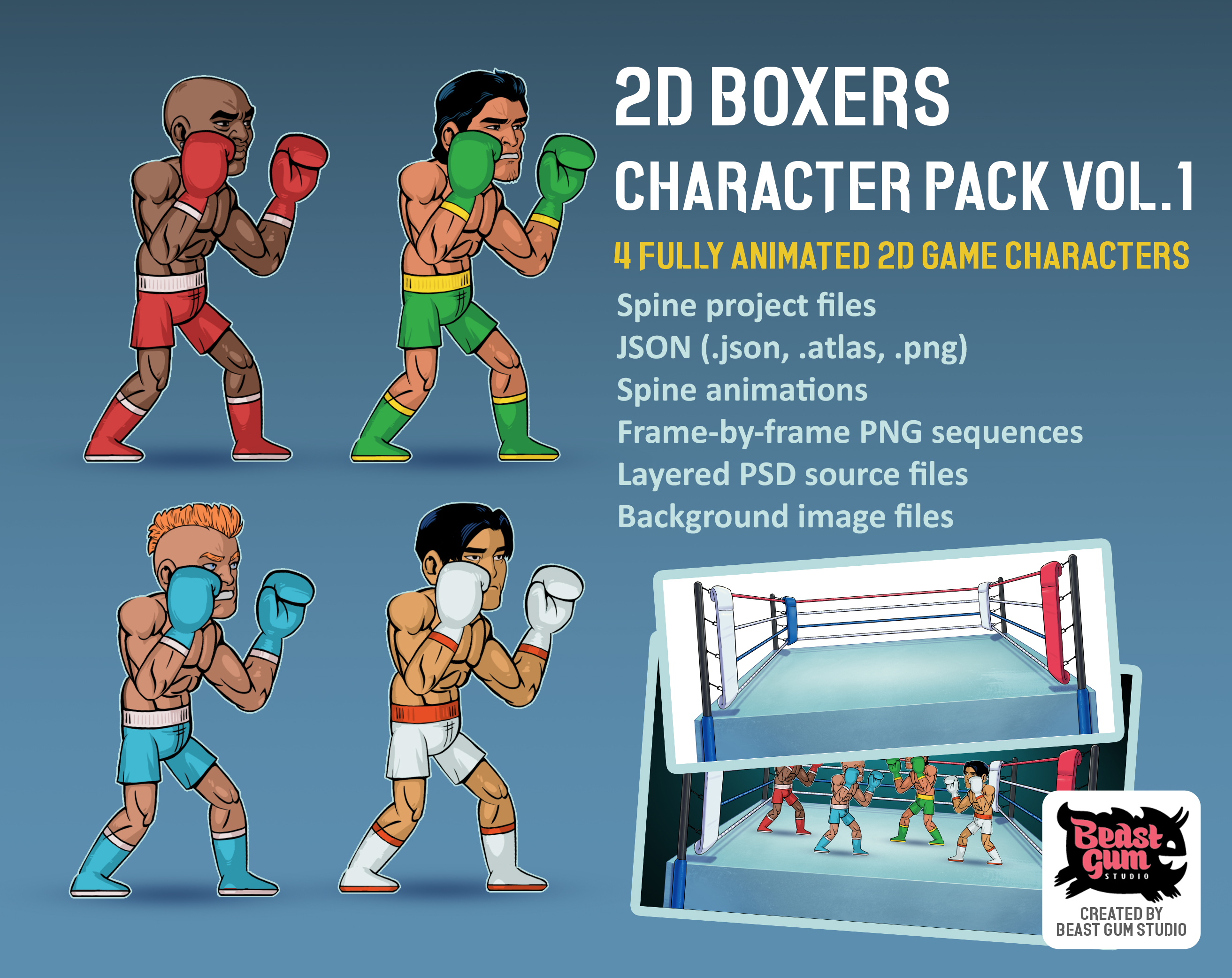 2D Boxers Character Pack vol.1 by Beast Gum Studio