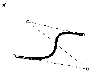 Bezier curve with handles visible, and a little push-pin at the top left