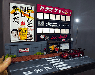 Diorama edificio japonés y parada BUS