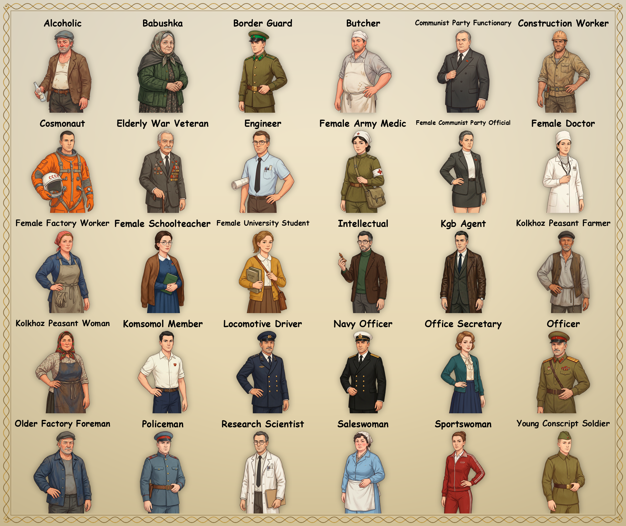 Soviet Rpg Variants 30 Soviet Characters with 6 Expressions Each - Visual Novel & RPG ...