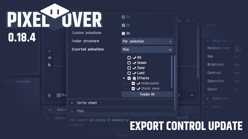PixelOver 0.18.4 - Export Control Update devlog preview