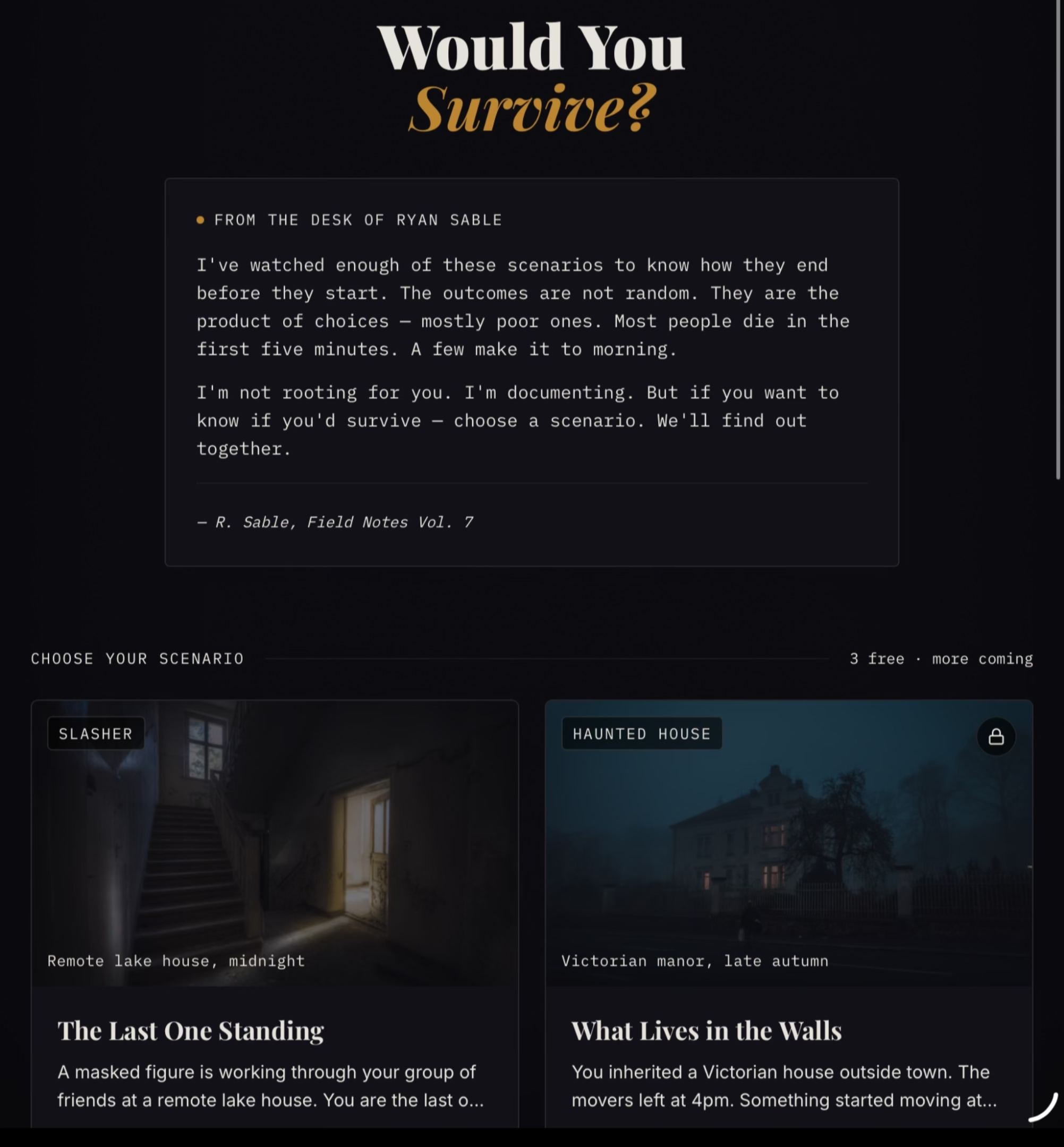 R. Sable: Horror Files — Would You Survive? cover
