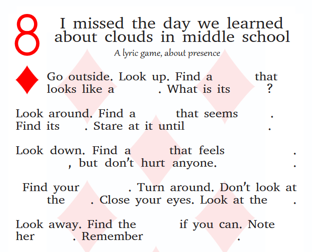Cover image for I missed the day we learned about clouds in middle school (A 52/52/52 Lyric Game)