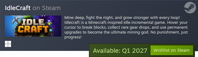 IdleCraft Steam Wishlist